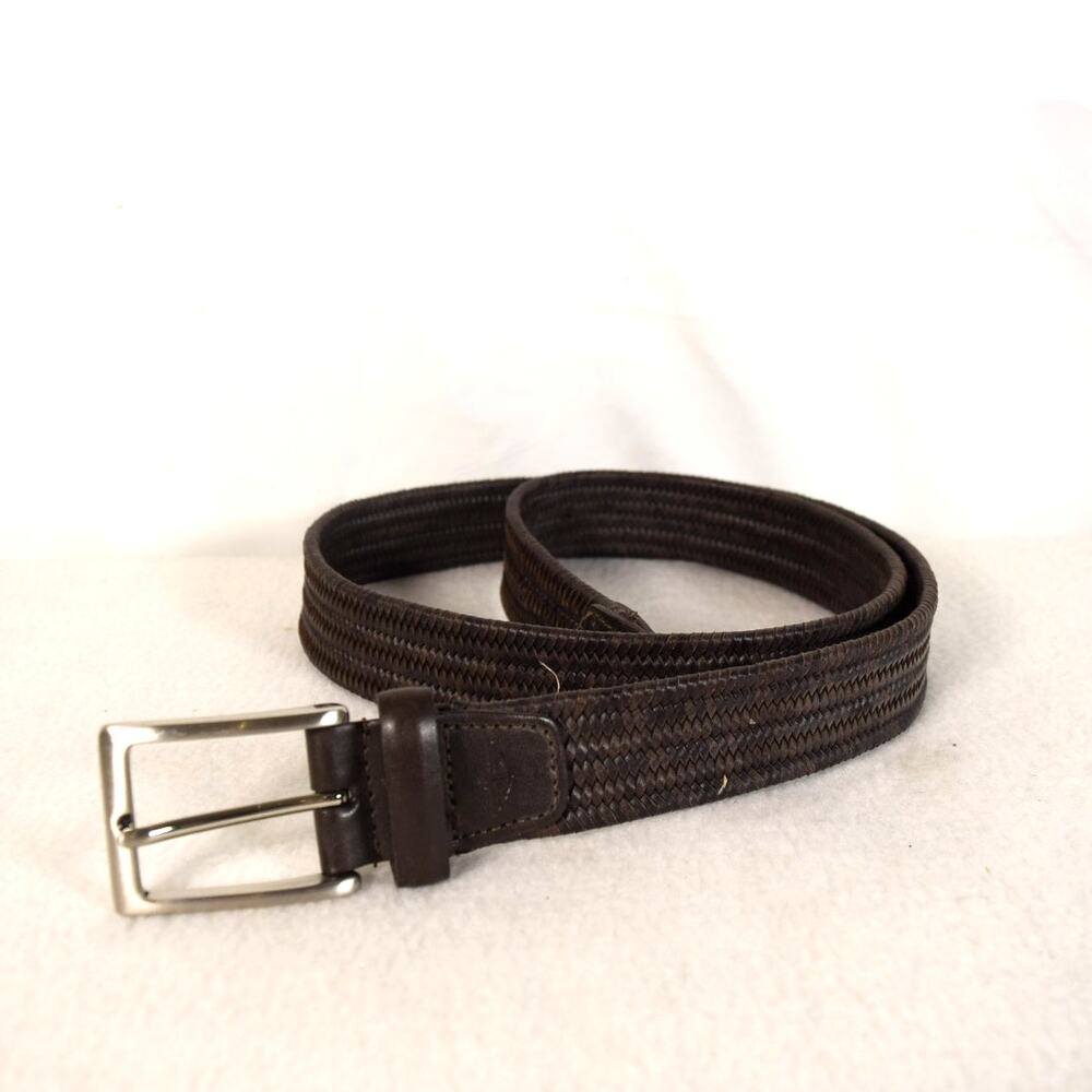 Brown Imitation Leather Stretch Belt Sz L (38-40) Jabi 11DK04DD3 Silver Buckle